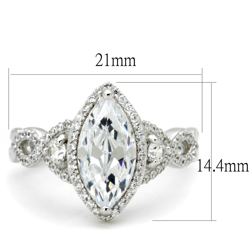 TS457 - Rhodium 925 Sterling Silver Ring with AAA Grade CZ in Clear