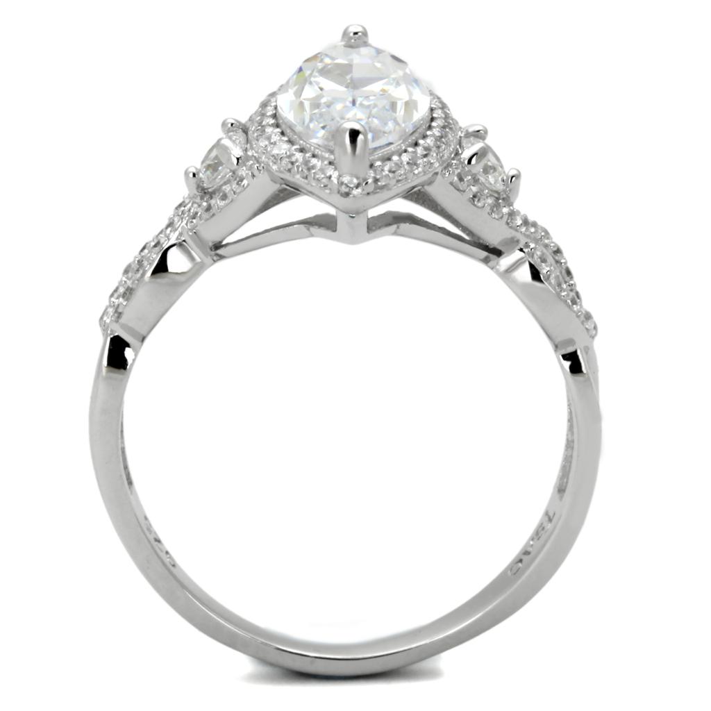 TS457 - Rhodium 925 Sterling Silver Ring with AAA Grade CZ in Clear