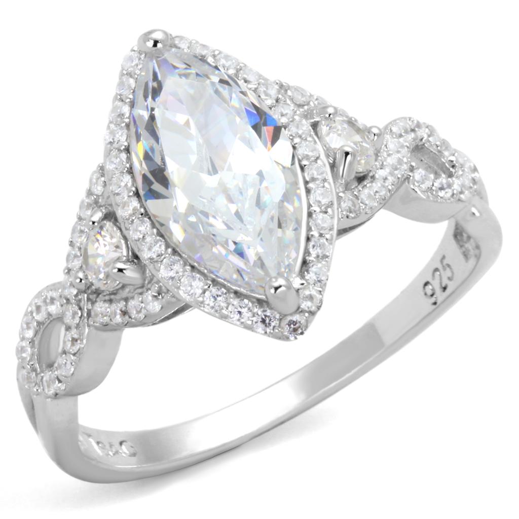 TS457 - Rhodium 925 Sterling Silver Ring with AAA Grade CZ in Clear