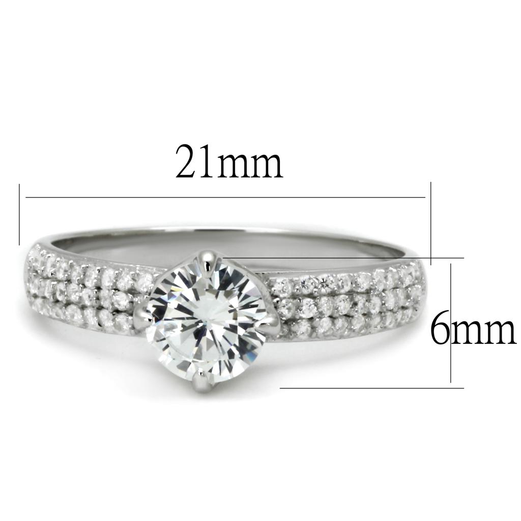 TS458 - Rhodium 925 Sterling Silver Ring with AAA Grade CZ in Clear