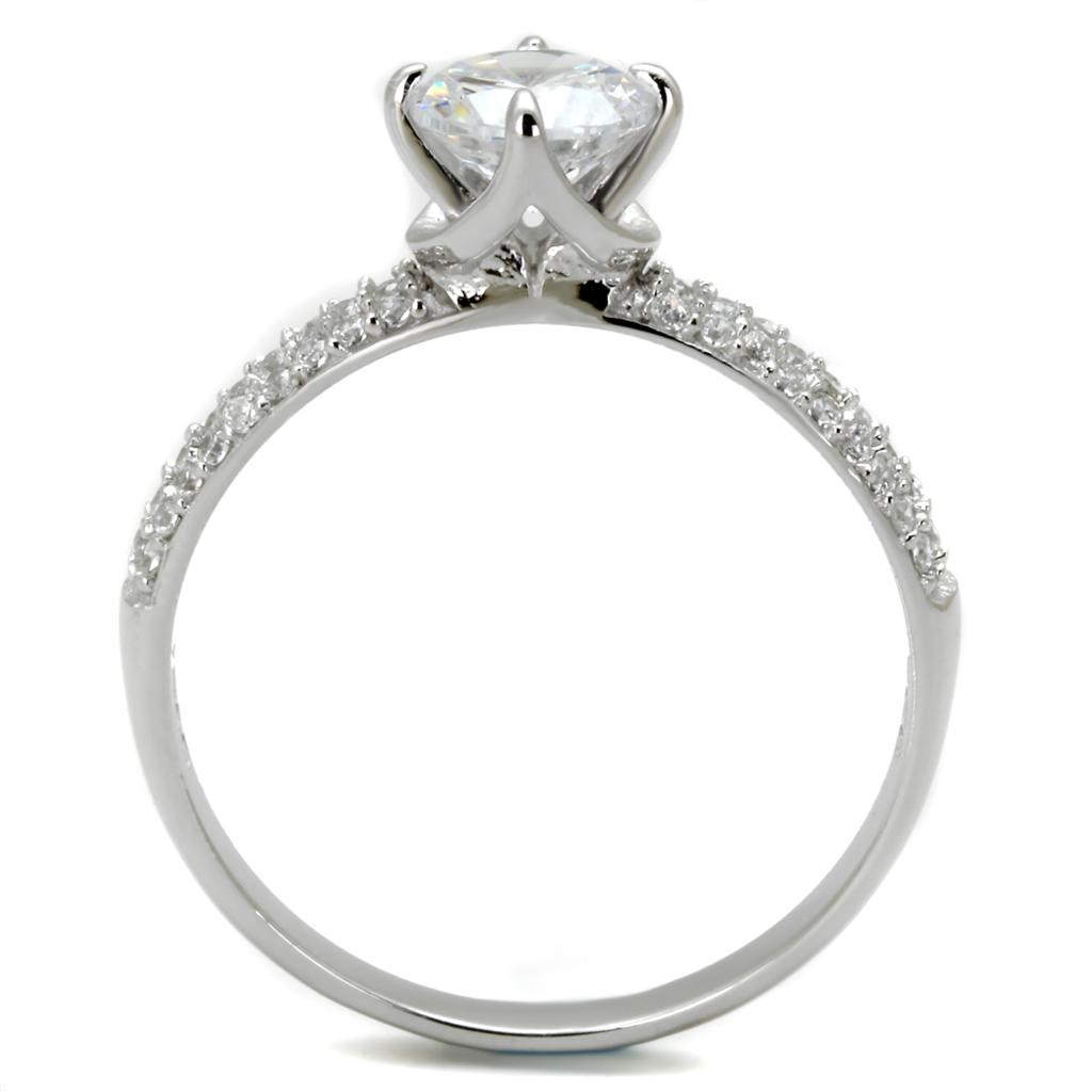 TS458 - Rhodium 925 Sterling Silver Ring with AAA Grade CZ in Clear
