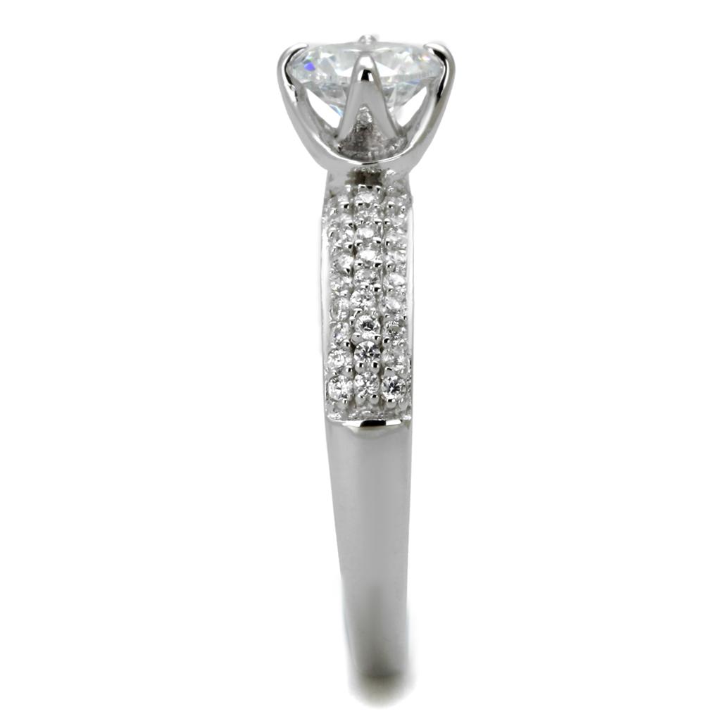 TS458 - Rhodium 925 Sterling Silver Ring with AAA Grade CZ in Clear