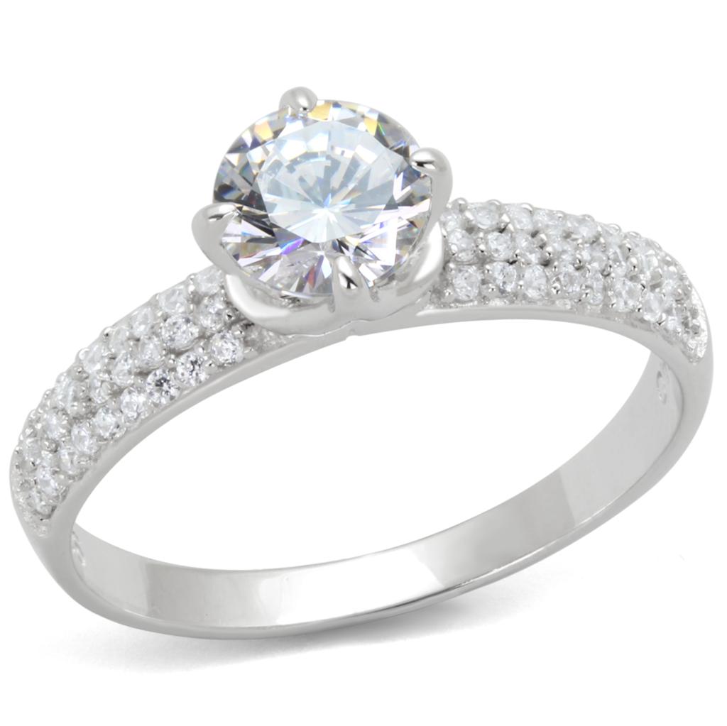 TS458 - Rhodium 925 Sterling Silver Ring with AAA Grade CZ in Clear