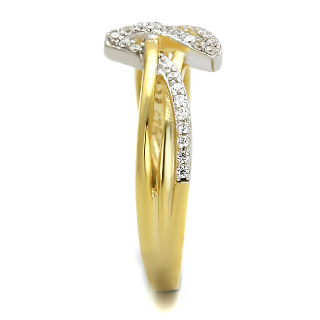 TS461 - Gold+Rhodium 925 Sterling Silver Ring with AAA Grade CZ in Clear