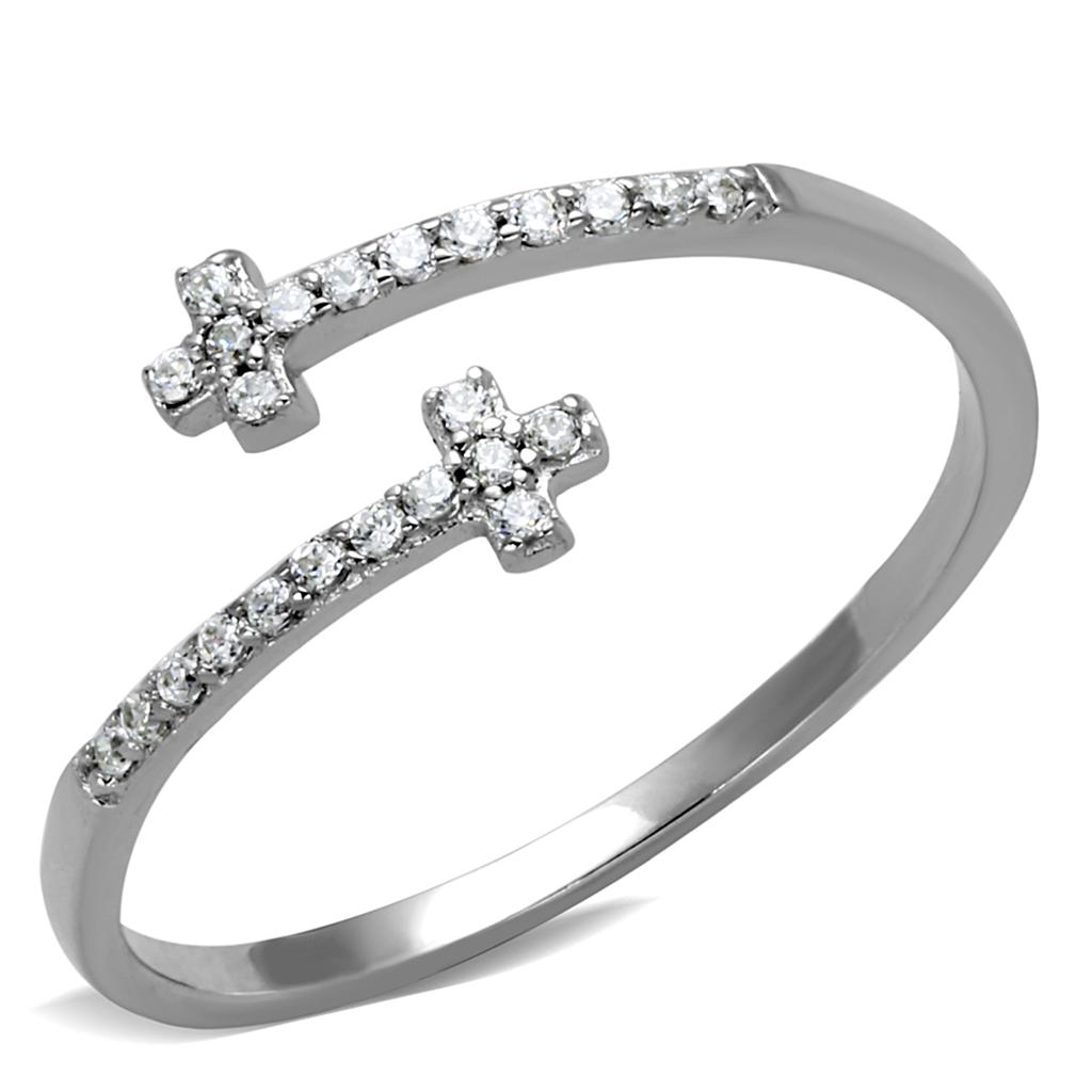 TS463 - Rhodium 925 Sterling Silver Ring with AAA Grade CZ in Clear