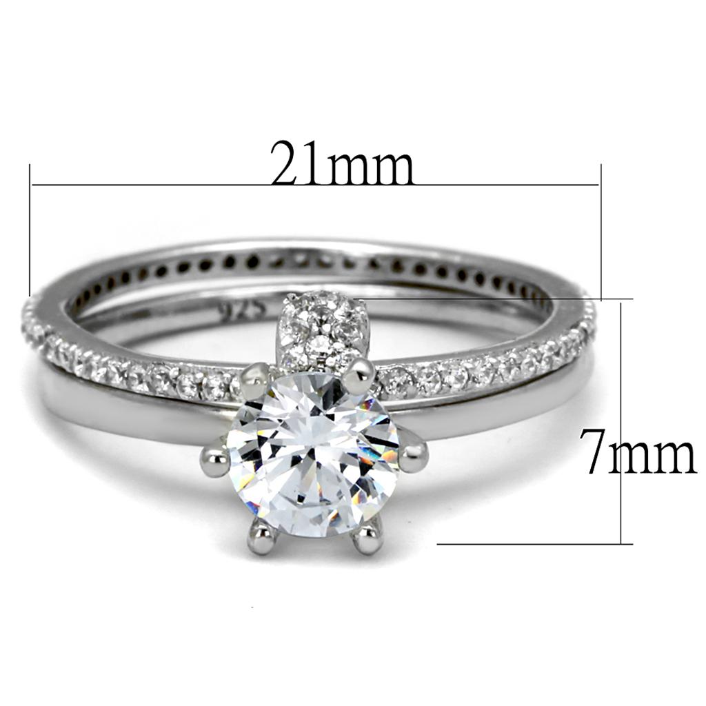 TS464 - Rhodium 925 Sterling Silver Ring with AAA Grade CZ in Clear