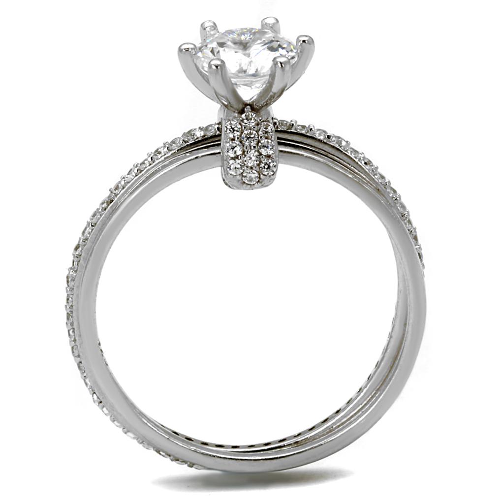 TS464 - Rhodium 925 Sterling Silver Ring with AAA Grade CZ in Clear