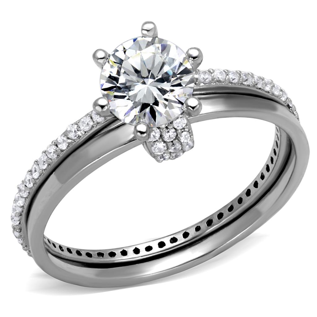 TS464 - Rhodium 925 Sterling Silver Ring with AAA Grade CZ in Clear