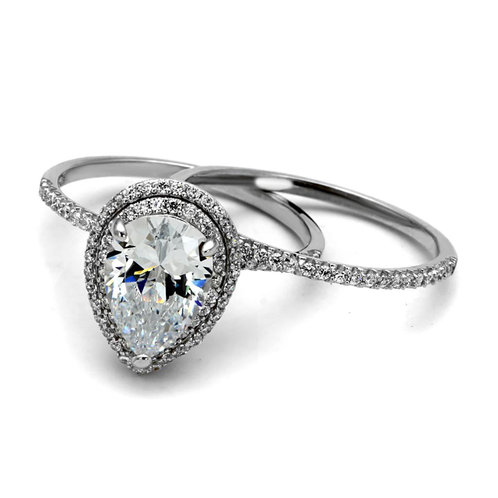 TS466 - Rhodium 925 Sterling Silver Ring with AAA Grade CZ in Clear