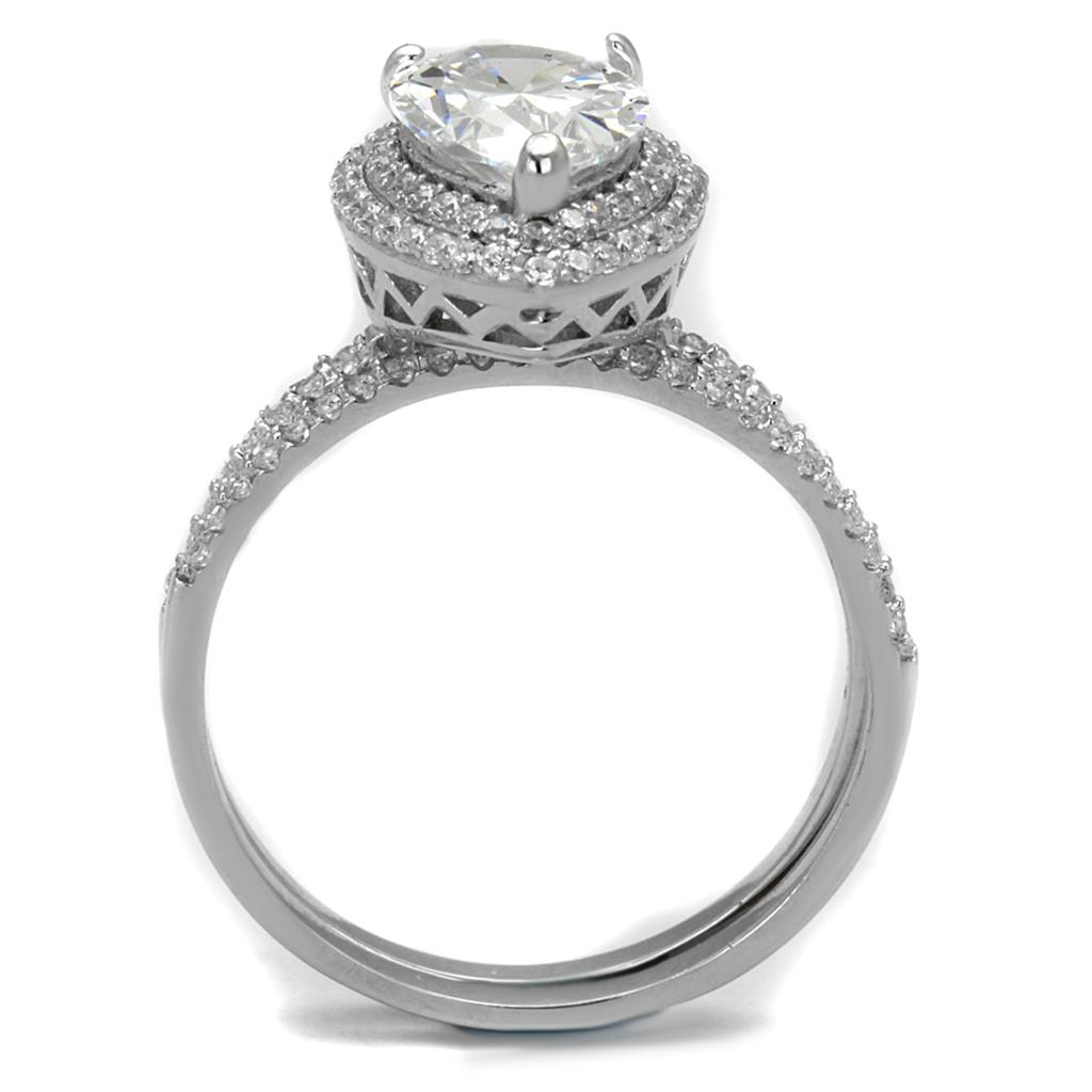 TS466 - Rhodium 925 Sterling Silver Ring with AAA Grade CZ in Clear