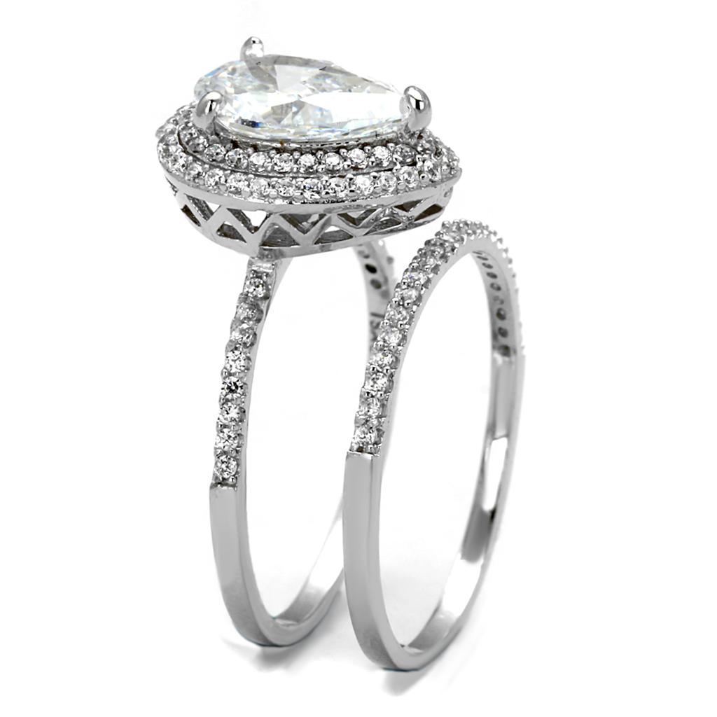 TS466 - Rhodium 925 Sterling Silver Ring with AAA Grade CZ in Clear