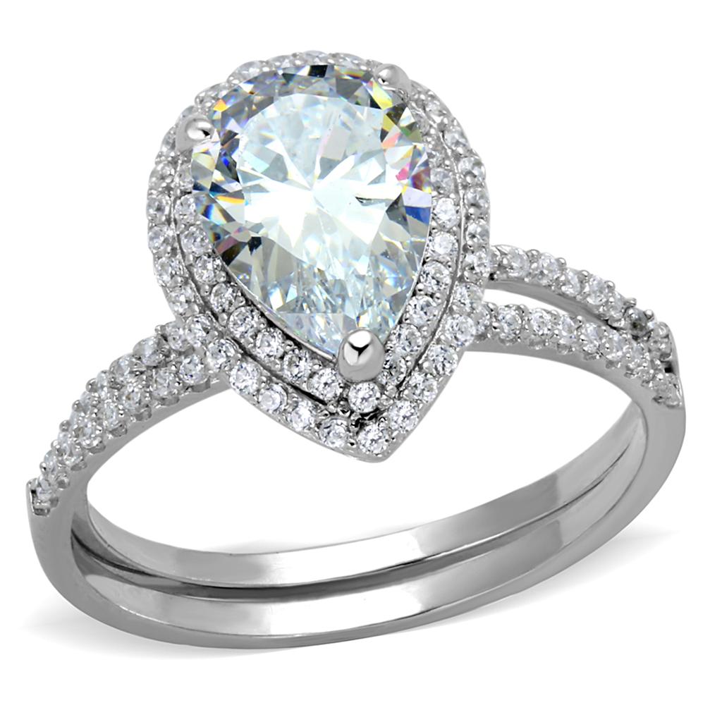 TS466 - Rhodium 925 Sterling Silver Ring with AAA Grade CZ in Clear