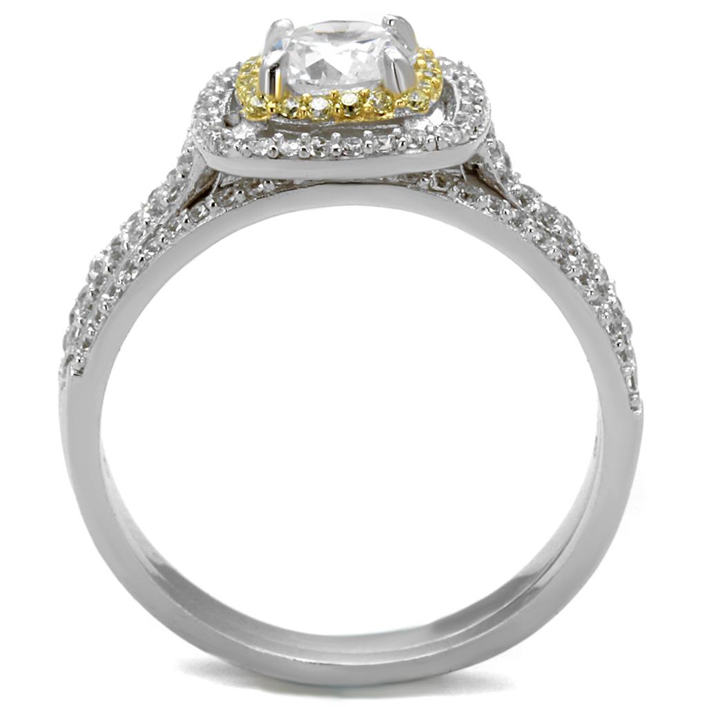 TS467 - Reverse Two-Tone 925 Sterling Silver Ring with AAA Grade CZ in Clear