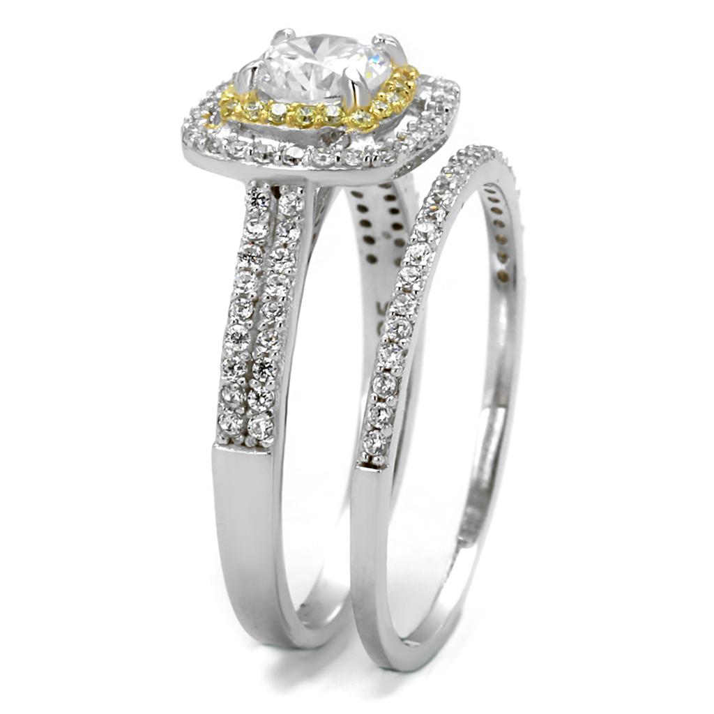 TS467 - Reverse Two-Tone 925 Sterling Silver Ring with AAA Grade CZ in Clear