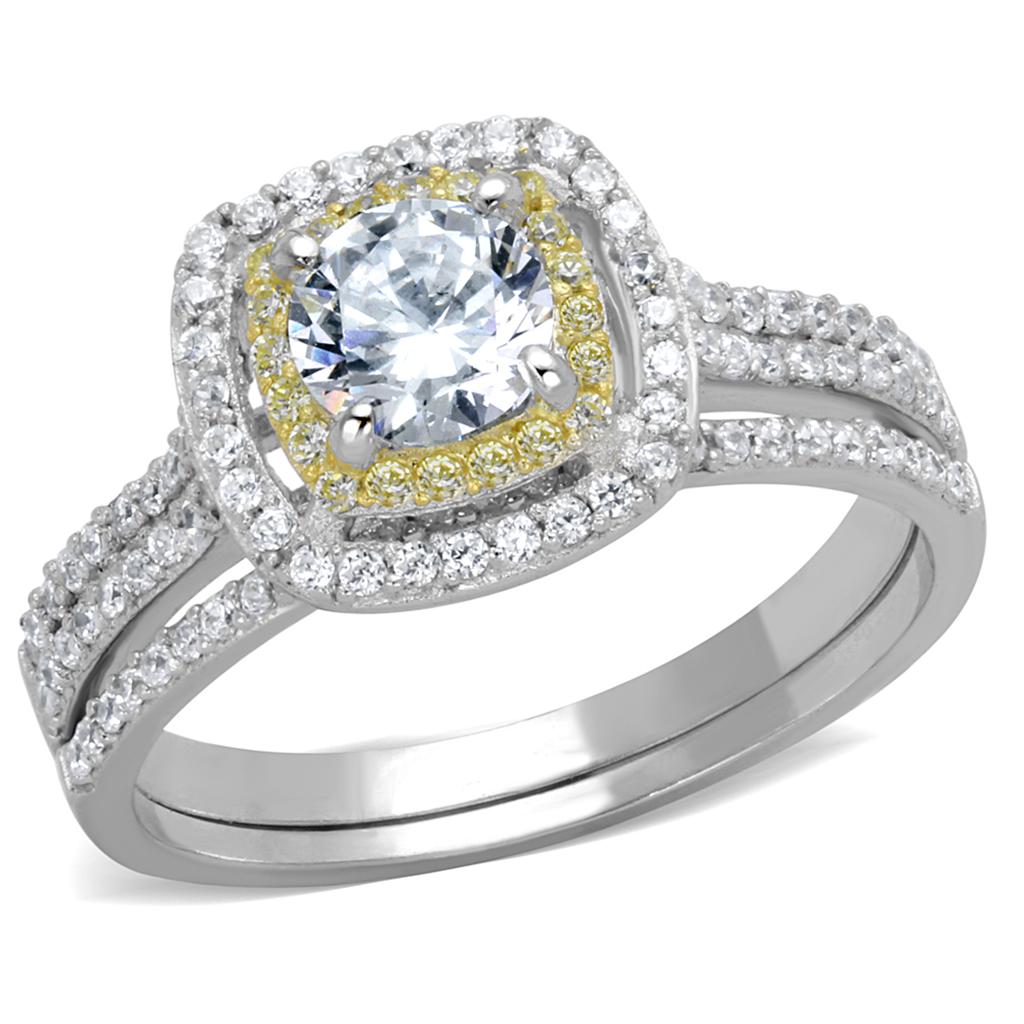 TS467 - Reverse Two-Tone 925 Sterling Silver Ring with AAA Grade CZ in Clear