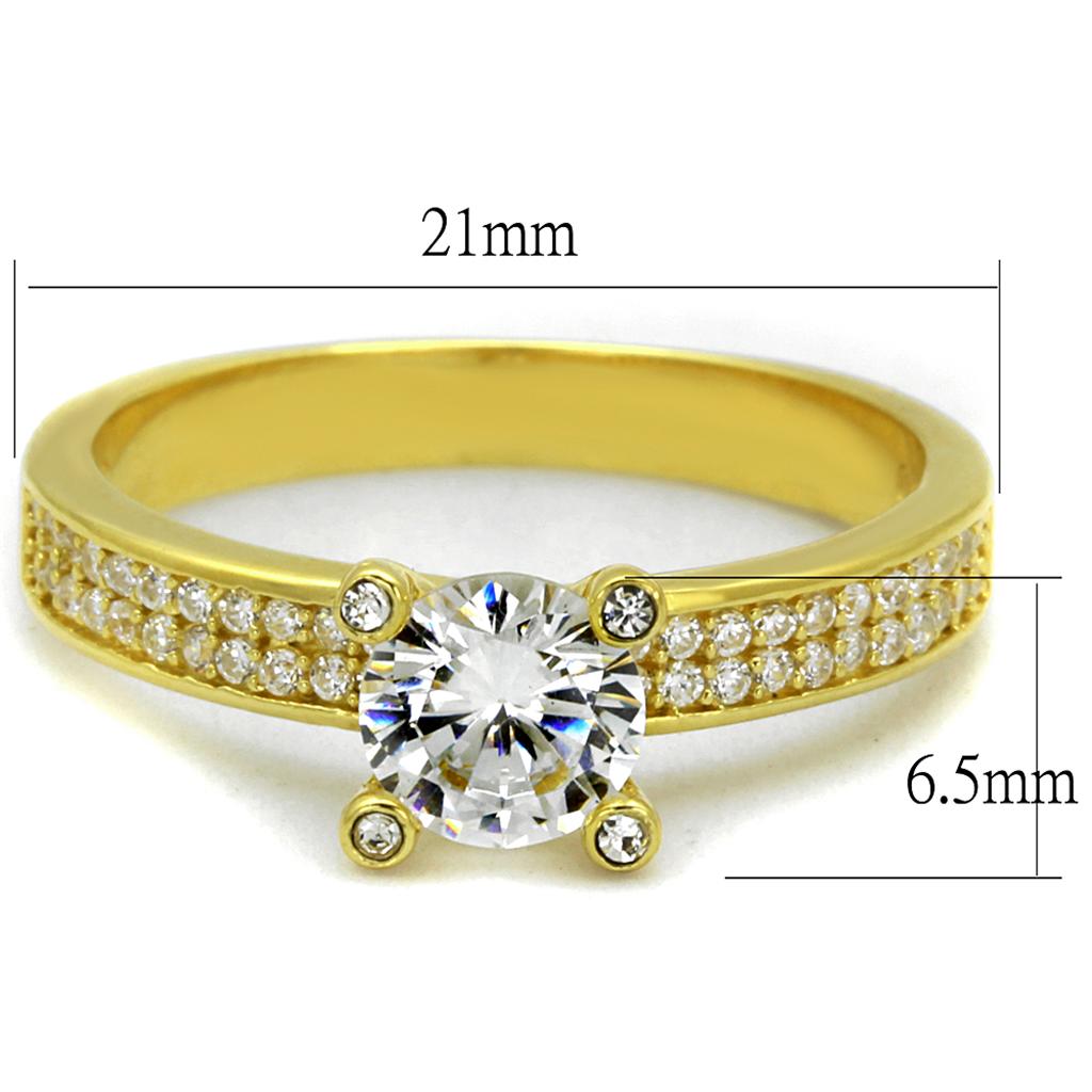 TS474 - Gold 925 Sterling Silver Ring with AAA Grade CZ in Clear