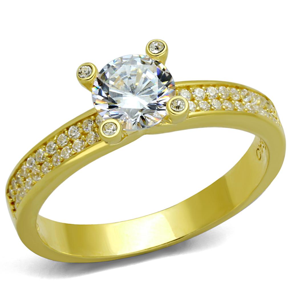 TS474 - Gold 925 Sterling Silver Ring with AAA Grade CZ in Clear