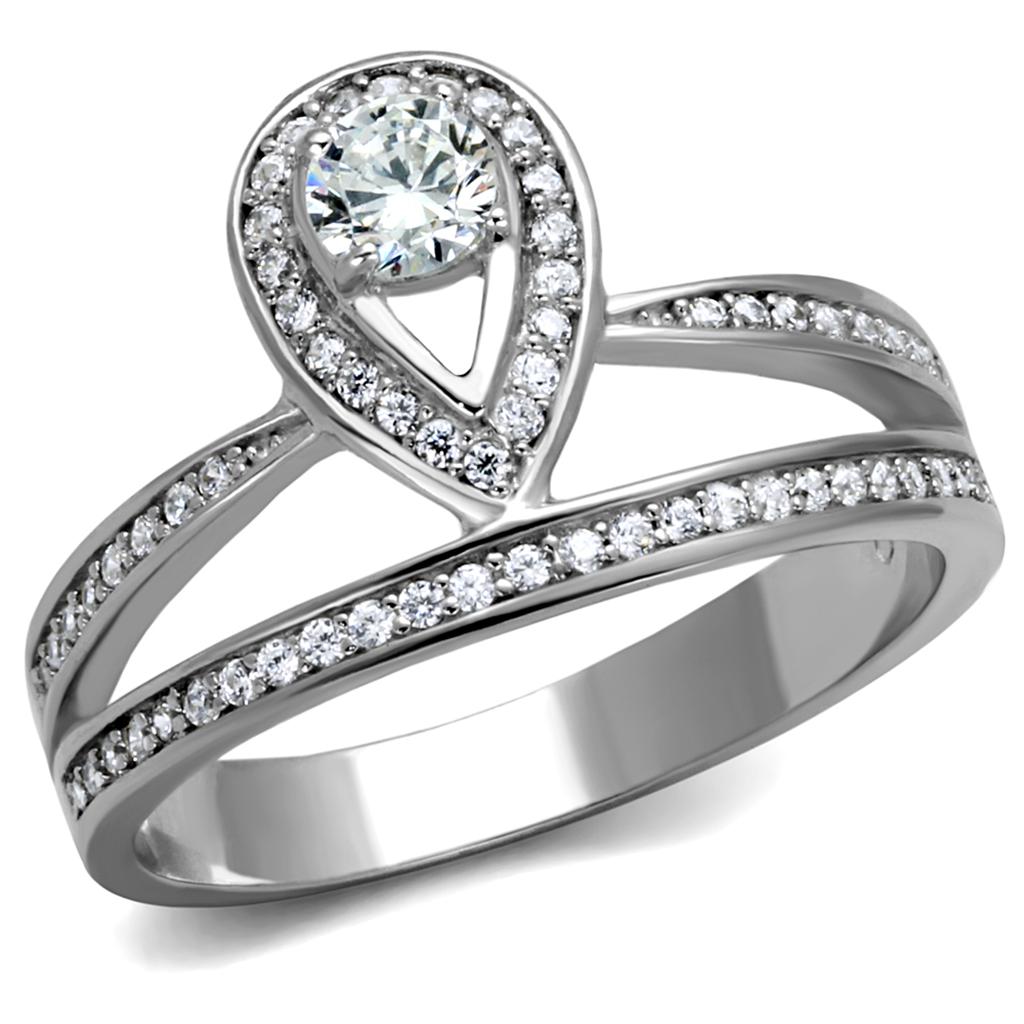 TS476 - Rhodium 925 Sterling Silver Ring with AAA Grade CZ in Clear