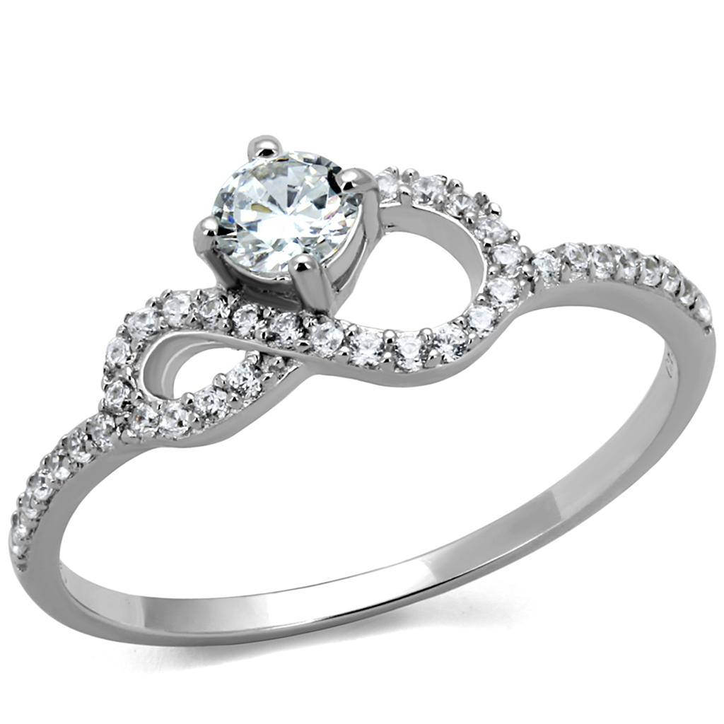 TS485 - Rhodium 925 Sterling Silver Ring with AAA Grade CZ in Clear