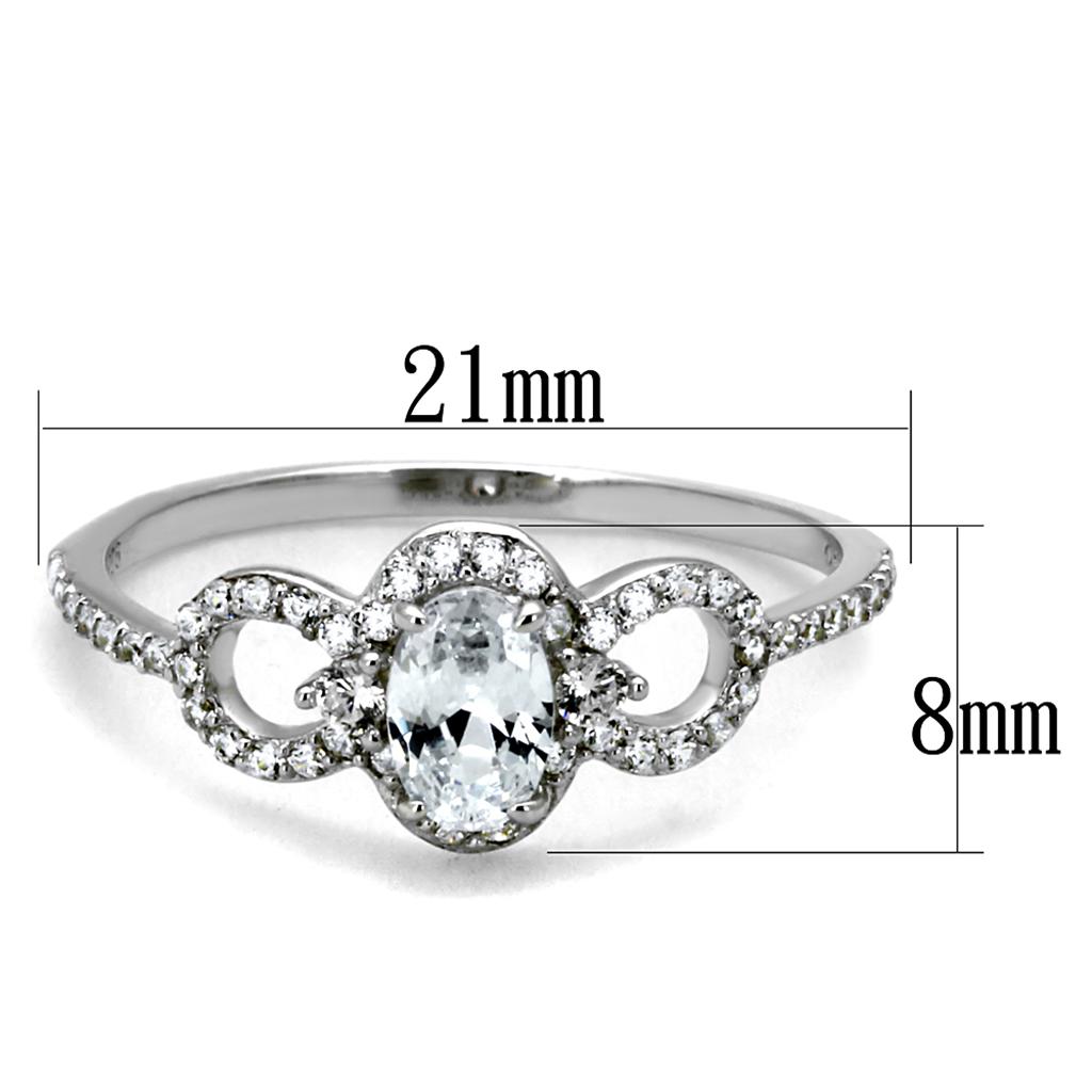 TS486 - Rhodium 925 Sterling Silver Ring with AAA Grade CZ in Clear