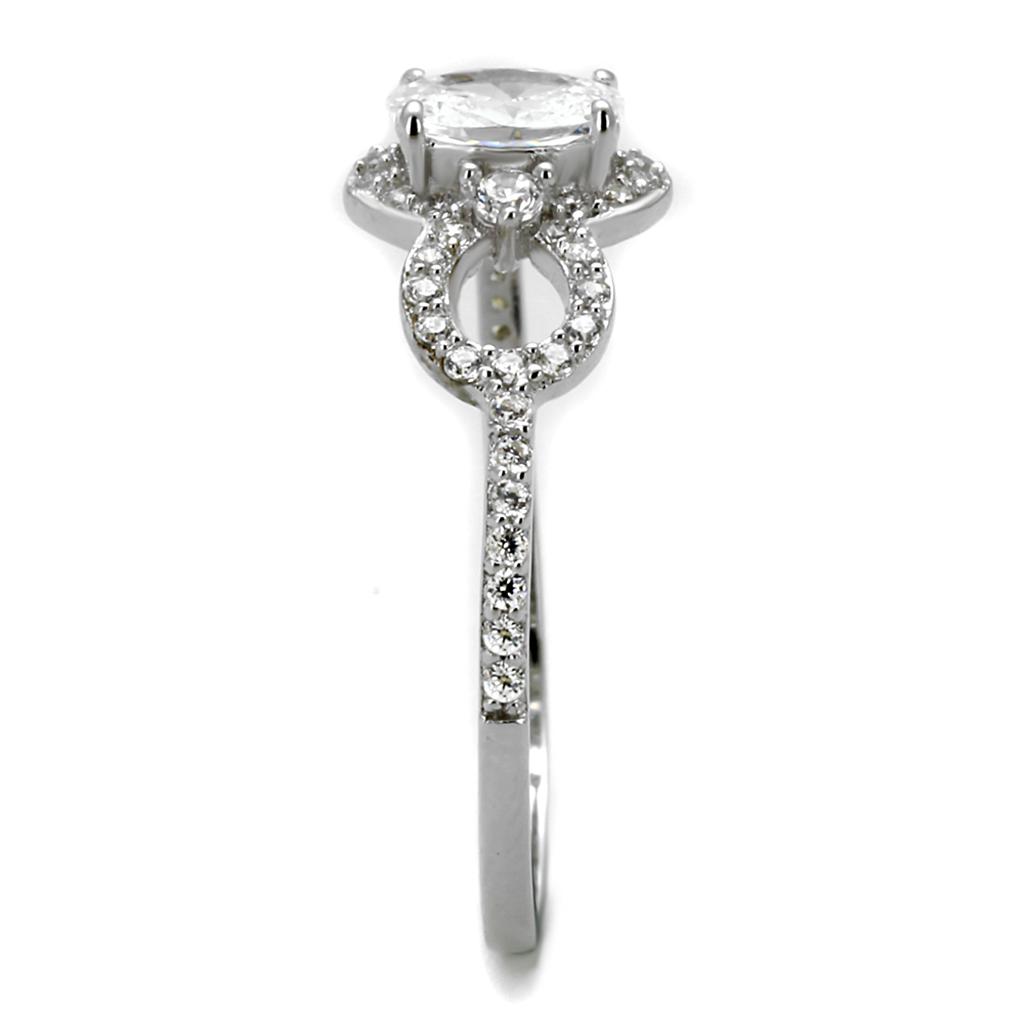 TS486 - Rhodium 925 Sterling Silver Ring with AAA Grade CZ in Clear