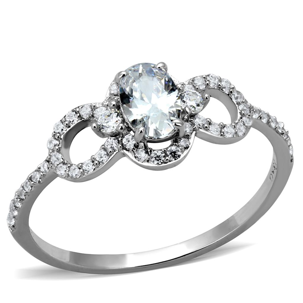TS486 - Rhodium 925 Sterling Silver Ring with AAA Grade CZ in Clear