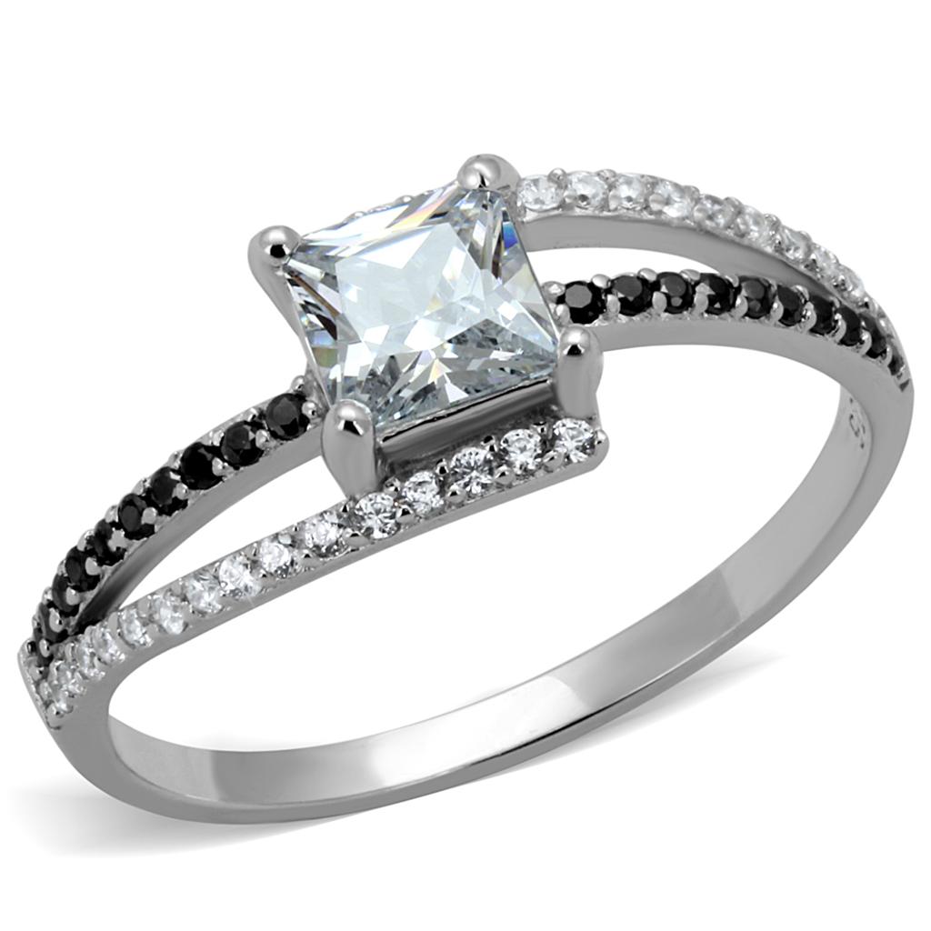 TS488 - Rhodium 925 Sterling Silver Ring with AAA Grade CZ in Clear