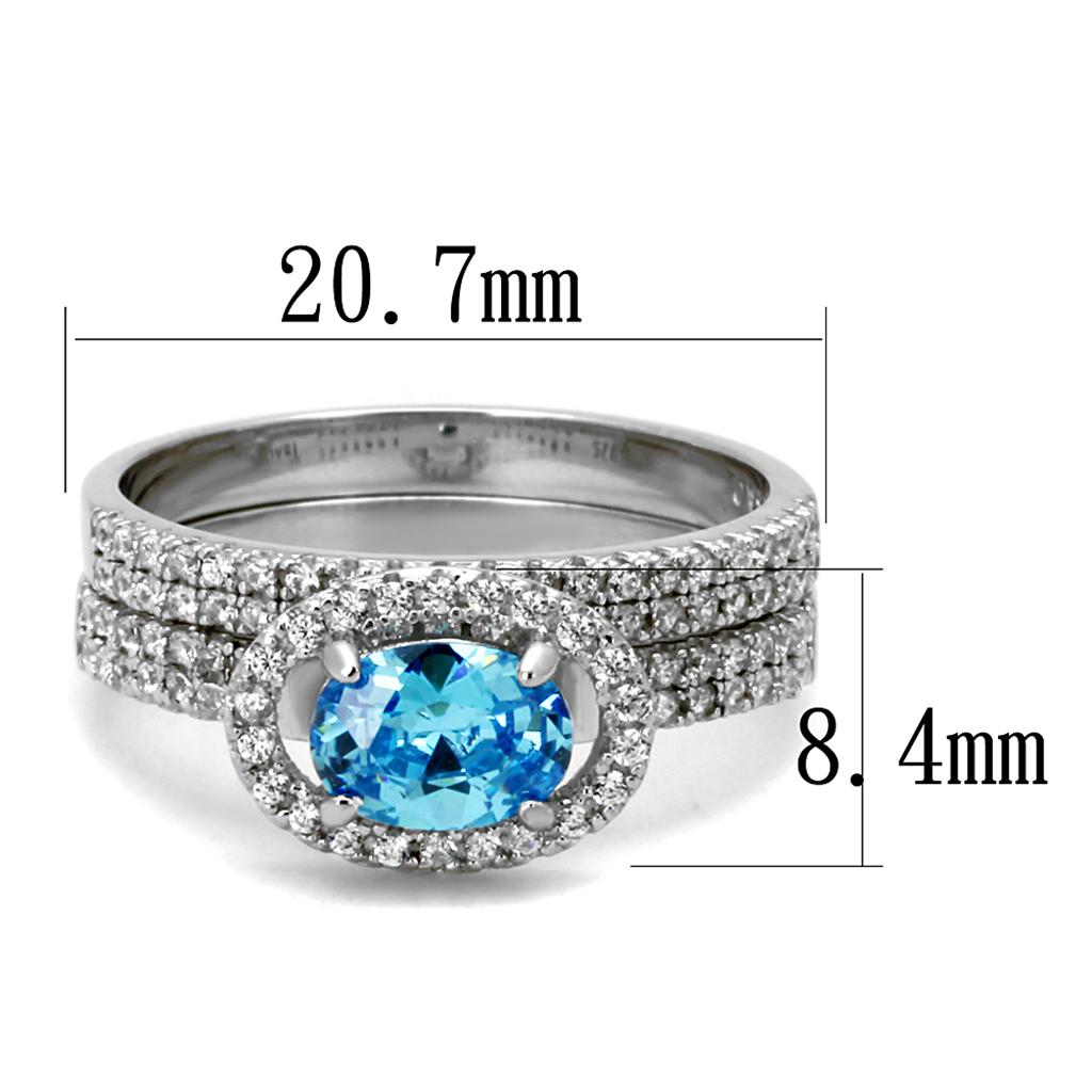 TS490 - Rhodium 925 Sterling Silver Ring with AAA Grade CZ in Sea Blue