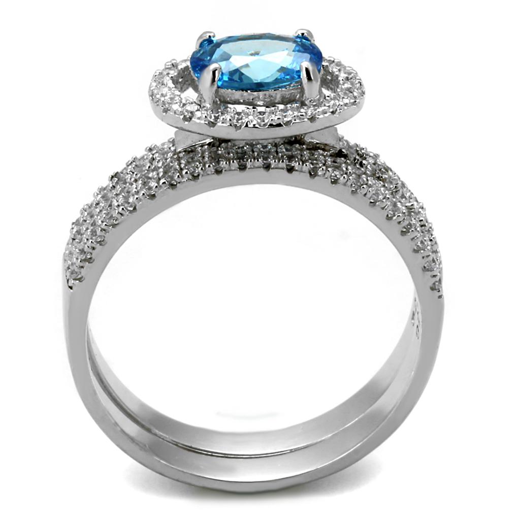 TS490 - Rhodium 925 Sterling Silver Ring with AAA Grade CZ in Sea Blue