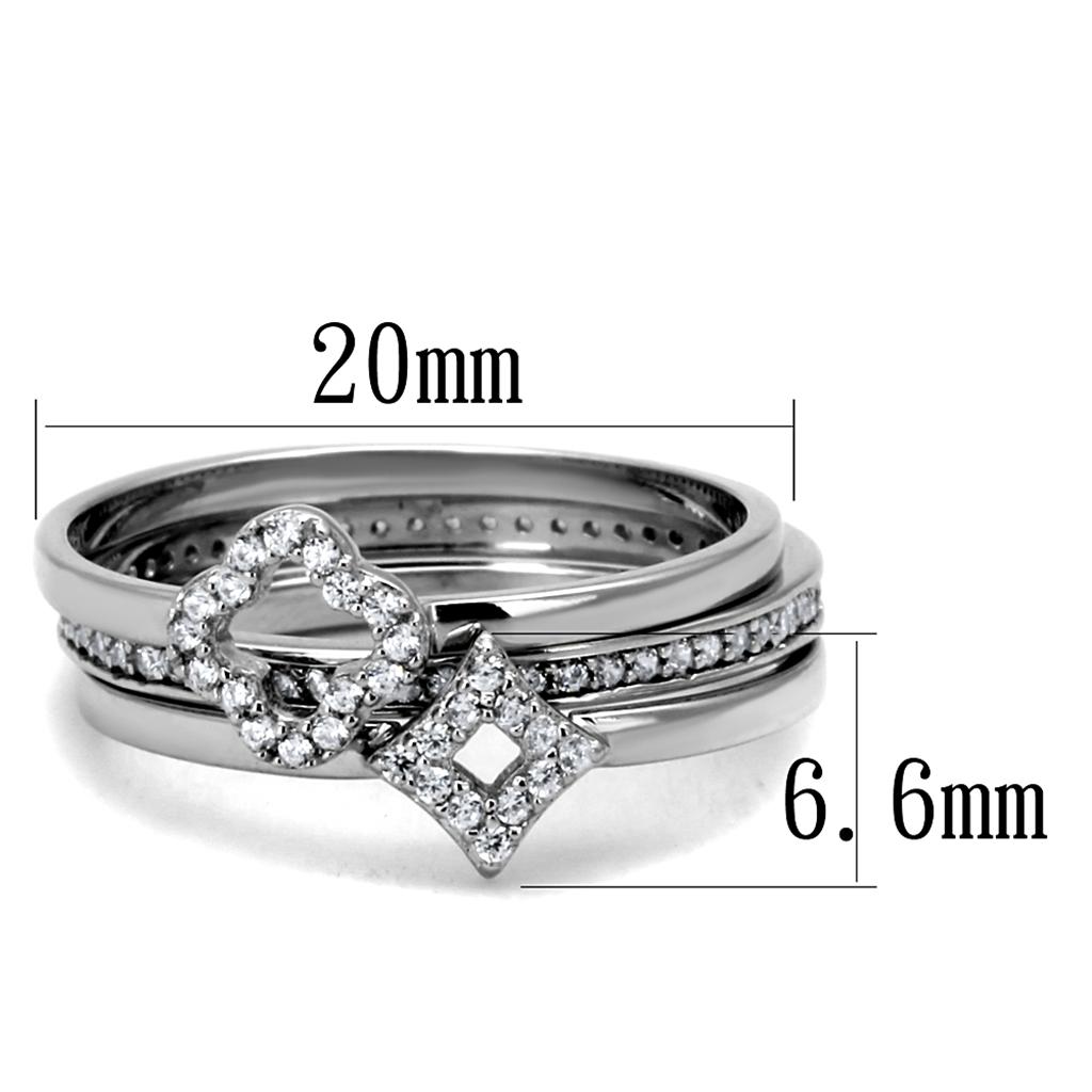 TS491 - Rhodium 925 Sterling Silver Ring with AAA Grade CZ in Clear