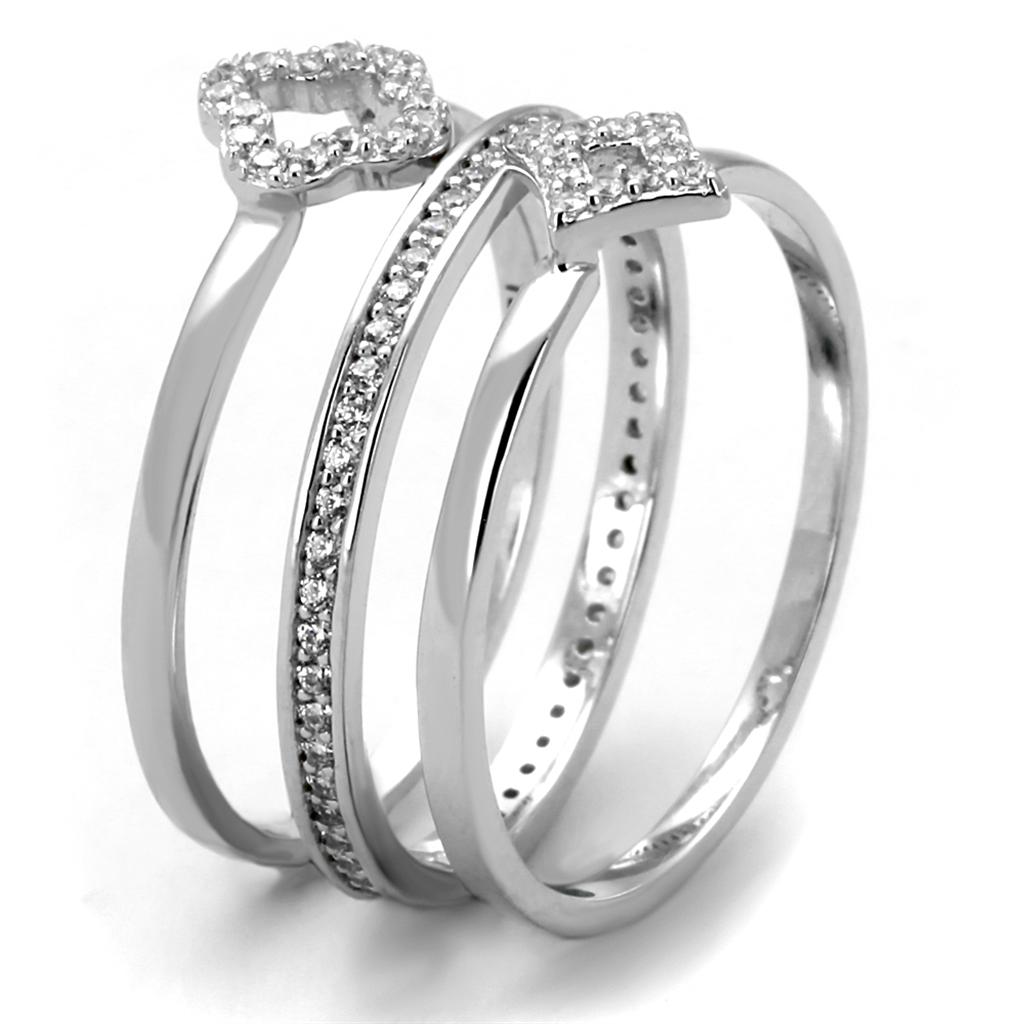 TS491 - Rhodium 925 Sterling Silver Ring with AAA Grade CZ in Clear