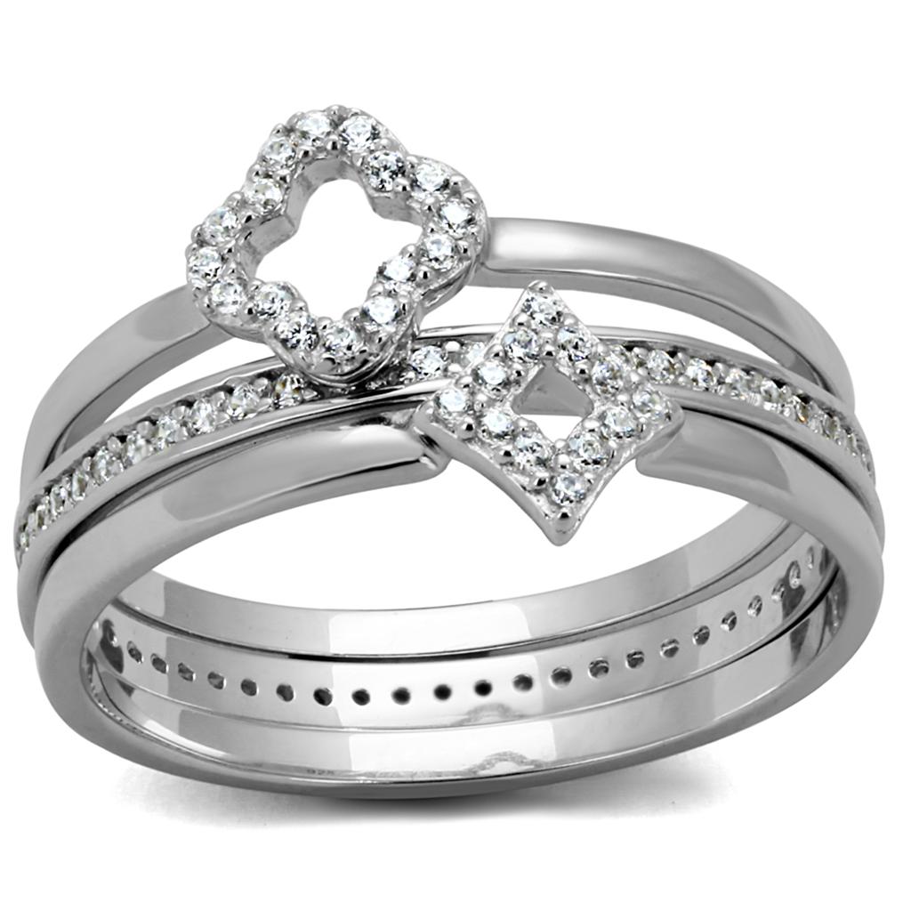 TS491 - Rhodium 925 Sterling Silver Ring with AAA Grade CZ in Clear