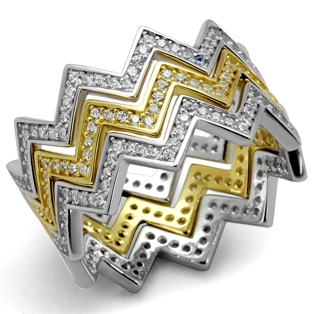TS492 - Gold+Rhodium 925 Sterling Silver Ring with AAA Grade CZ in Clear