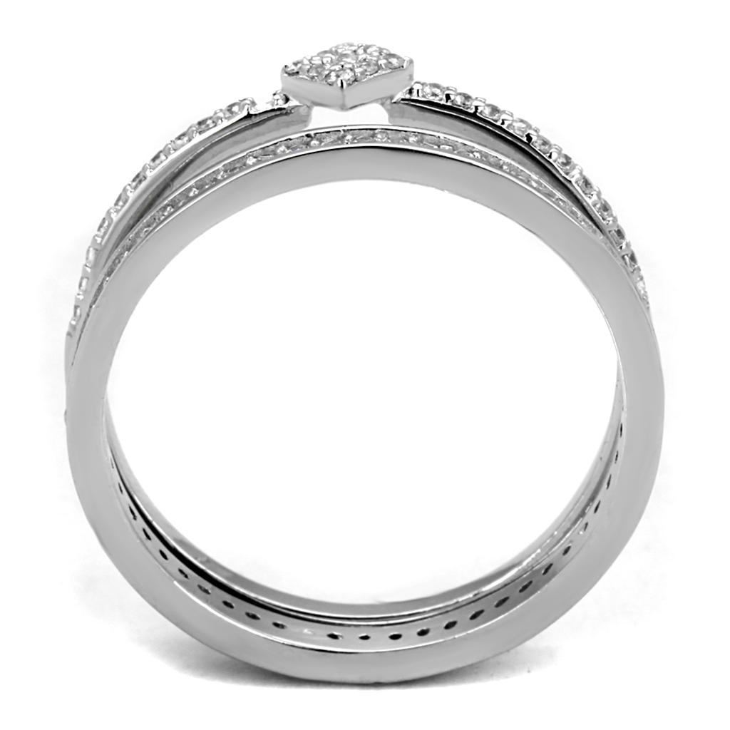 TS498 - Rhodium 925 Sterling Silver Ring with AAA Grade CZ in Clear