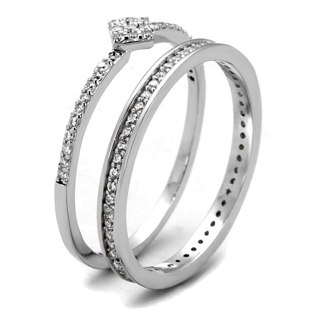 TS498 - Rhodium 925 Sterling Silver Ring with AAA Grade CZ in Clear