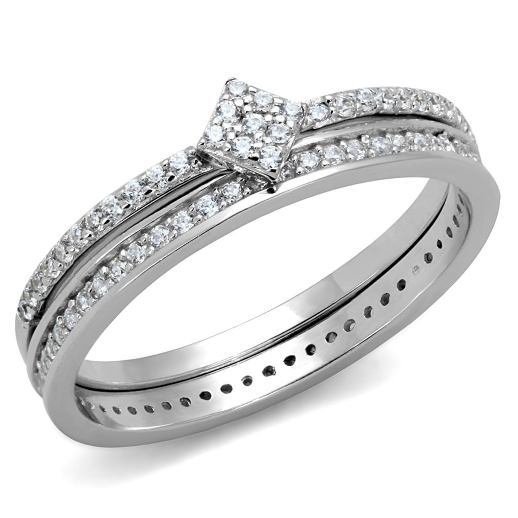 TS498 - Rhodium 925 Sterling Silver Ring with AAA Grade CZ in Clear