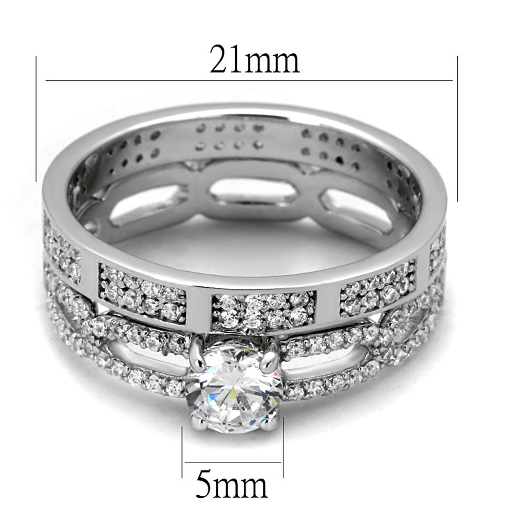 TS499 - Rhodium 925 Sterling Silver Ring with AAA Grade CZ in Clear