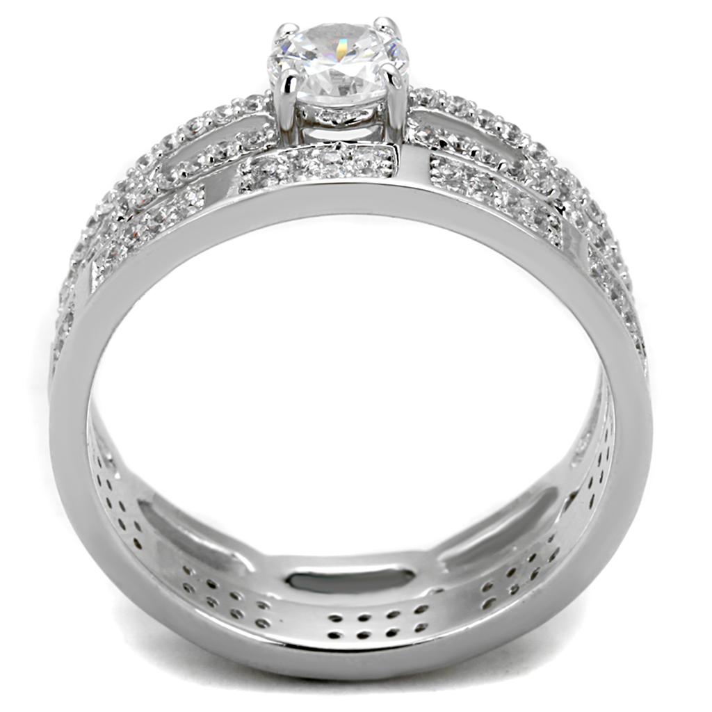TS499 - Rhodium 925 Sterling Silver Ring with AAA Grade CZ in Clear