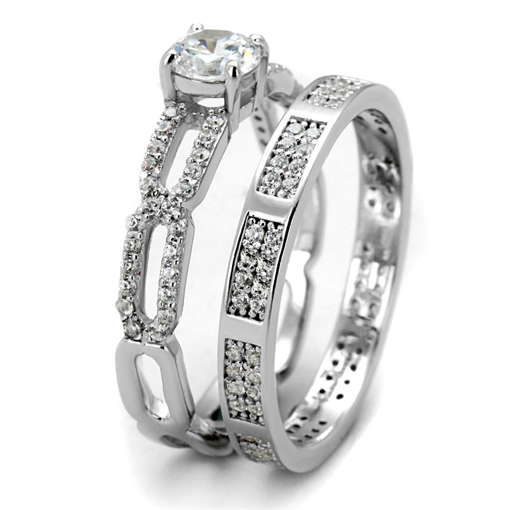 TS499 - Rhodium 925 Sterling Silver Ring with AAA Grade CZ in Clear