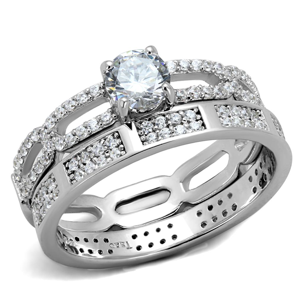 TS499 - Rhodium 925 Sterling Silver Ring with AAA Grade CZ in Clear
