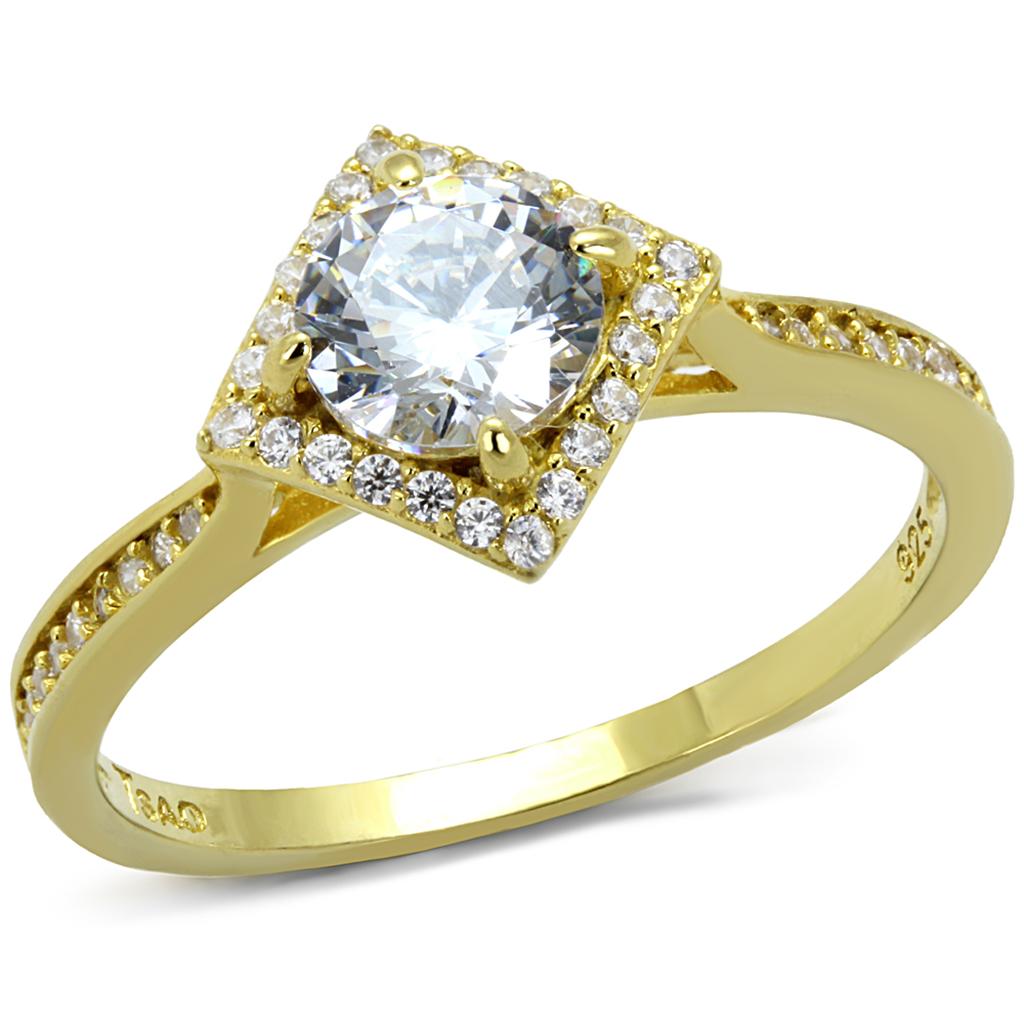 TS500 - Gold 925 Sterling Silver Ring with AAA Grade CZ in Clear