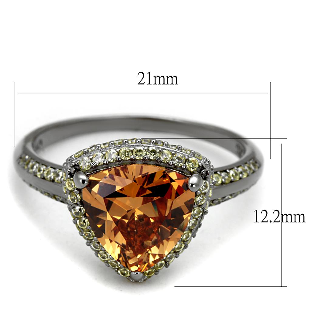 TS501 - Ruthenium 925 Sterling Silver Ring with AAA Grade CZ in Champagne