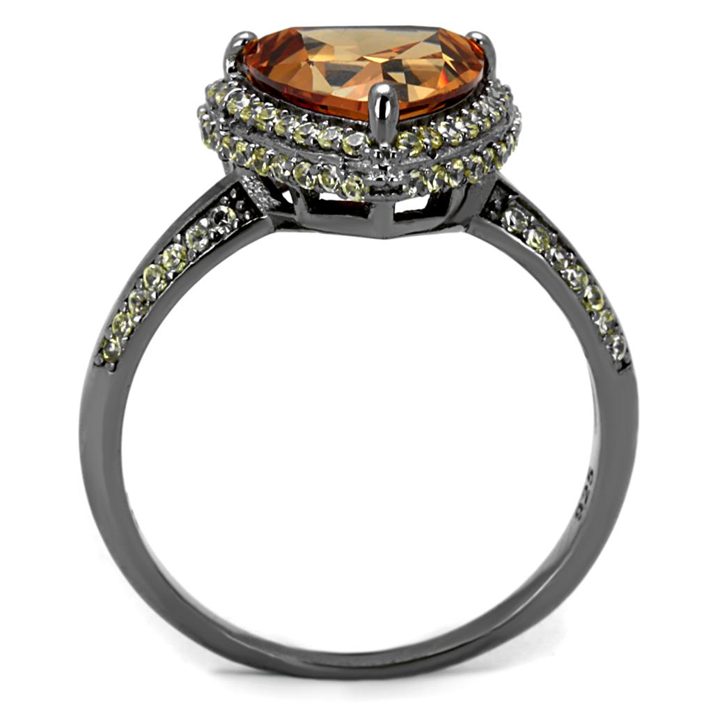 TS501 - Ruthenium 925 Sterling Silver Ring with AAA Grade CZ in Champagne