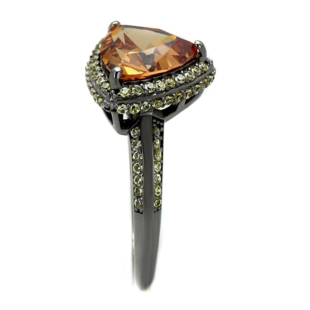 TS501 - Ruthenium 925 Sterling Silver Ring with AAA Grade CZ in Champagne