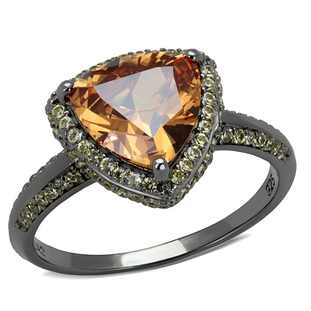TS501 - Ruthenium 925 Sterling Silver Ring with AAA Grade CZ in Champagne