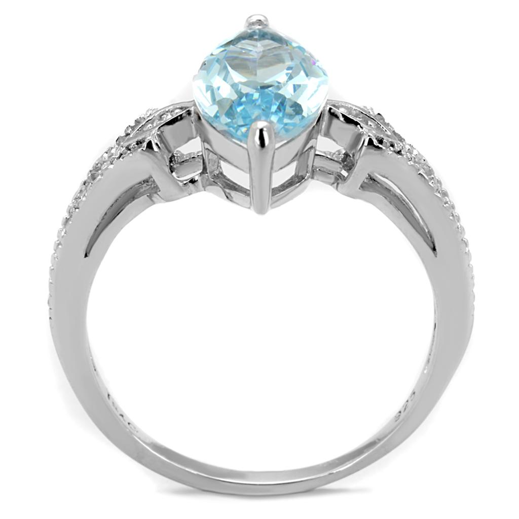 TS502 - Rhodium 925 Sterling Silver Ring with AAA Grade CZ in Sea Blue