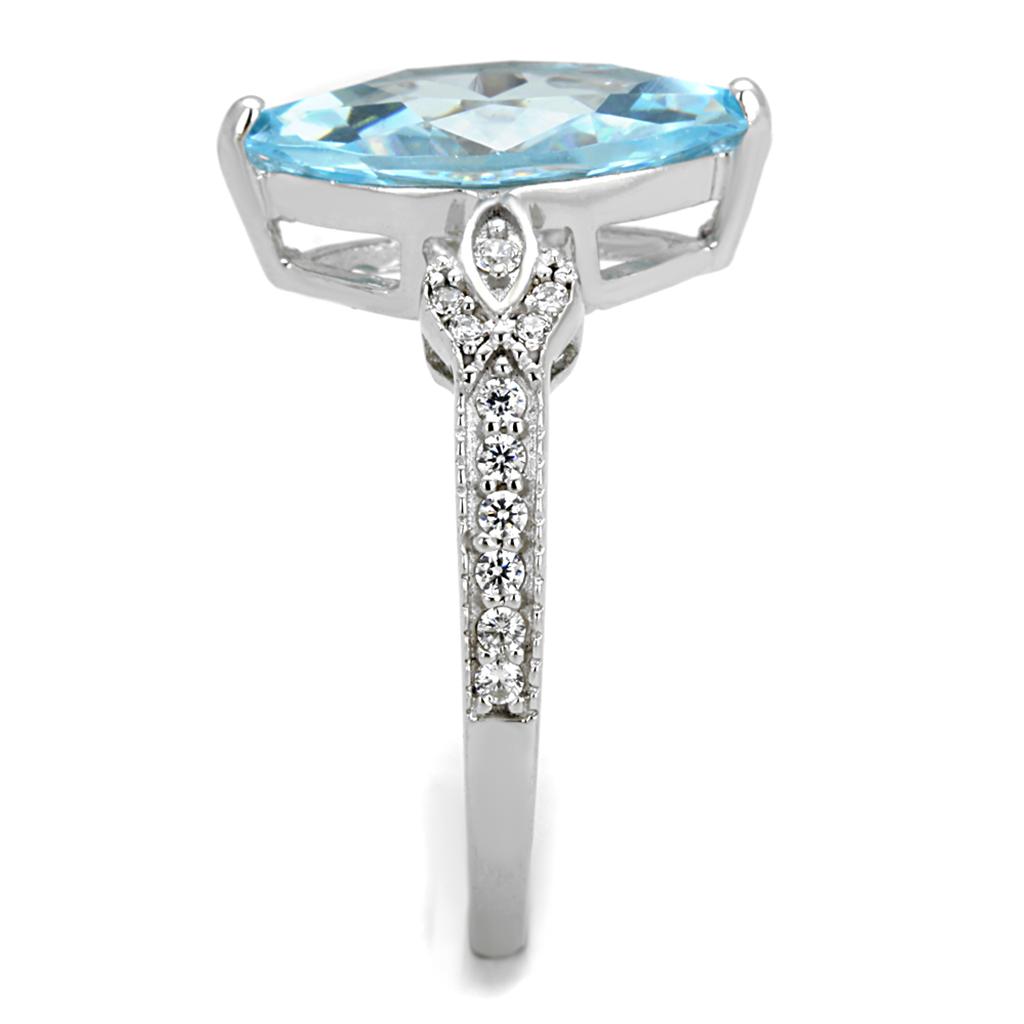 TS502 - Rhodium 925 Sterling Silver Ring with AAA Grade CZ in Sea Blue