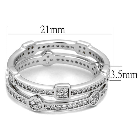 TS503 - Rhodium 925 Sterling Silver Ring with AAA Grade CZ  in Clear