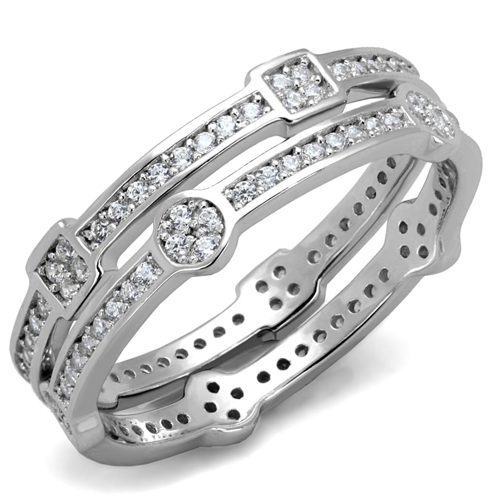 TS503 - Rhodium 925 Sterling Silver Ring with AAA Grade CZ in Clear