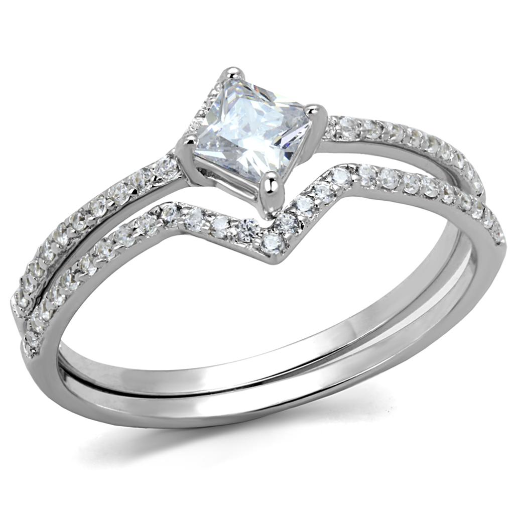 TS504 - Rhodium 925 Sterling Silver Ring with AAA Grade CZ in Clear